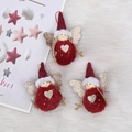 Three red felt angel Christmas tree ornaments with gold wings and wooden heads - 37 Winged Doll Red