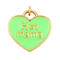 Heart-shaped neon green enamel Hot Mama pendant with zircon inlay and gold finish - Bright Green-Heart Hot Mama