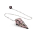 Pink rhodonite hexagonal cone pendulum pendant with silver chain and a matching bead - Rhodonite