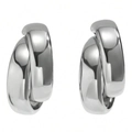 Polished silver C-shaped geometric double hoop earrings with a mirror finish for women - Clip-on Earrings / Silver