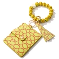 Baseball pattern silicone bead wristlet with yellow PU leather card holder and tassel - #20 Wooden Beads