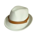 Detailed texture of white felt fedora hat featuring a brown leather belt with gold buckle - M(56-58cm) / White