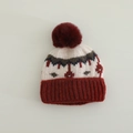 Dettaglio del cappello in maglia Fair Isle per bambini con pompon e motivo jacquard - 3-10 anni / Borgogna