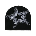Detalle del gorro de punto negro con diseño de estrella blanca jacquard pixelada - M (56-58cm) / Negro