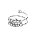 Silver double layer spiral anxiety ring with spinning beads and polished finish - Platinum 2