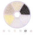 6-Fächer-Rundbox mit weiß-grauen 2-3mm Glasperlen für handgefertigten DIY-Schmuck - Weiß Serie (2mm) / 3900 Stk/Box