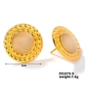 Vintage gold textured round stud earring with beige cat eye stone in 2cm size - Beige/Cat's Eye Texture