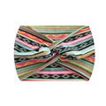 Ethnic style wide yoga headband with colorful geometric stripes and stylish front twist knot - 17-Rainbow Stripe
