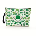 Saint Patrick's Day makeup bag featuring green clovers and a cute bunny with a top hat - Bunny With Green Hat And All-over Shamrock (Style 1)