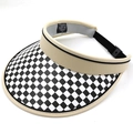 Women checkerboard sun visor hat with wide brim and adjustable strap for outdoor sports - M (56-58cm) / Beige
