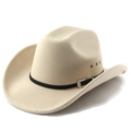Detail of beige cowboy hat with black leather band, silver buckle and ventilation eyelets - M(56-58cm) / Beige