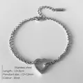 Silver stainless steel bracelet with 12mm hollow heart charm and adjustable lobster clasp - Hollow Heart Pendant Cable Chain (XBL0024-1)