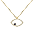Elegant gold S925 silver necklace with eye pendant featuring blue stone and crystals - 925 Silver / Gold Blue Zirconia (DY190693-S-G-BA)