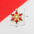 Christmas snowflake alloy pendant with red green crystals and white pearls 2.1cm - 7# Snowflake
