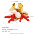 Gold-plated stainless steel ring with red coral and seashell resin charms in a coastal style - Coral Dangle Open Ring - Gold