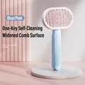 Blue and pink self-cleaning pet grooming brush with wide head and non-slip handle - Blue & Pink
