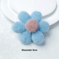 Detail of 6cm plush blue flower accessory with pink core for clothing and hair decor - Light Blue