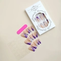 Press-on nail kit with purple leopard patterns, glitter, nail file and adhesive stickers - Purple Leopard French Coffin Style(XD-80-65)
