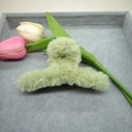 Plush light green hair claw clip 11cm with soft faux fur finish for winter styling - Green