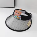 Black kids sun visor hat with cartoon bear and UV-reactive color-changing brim - UV Color Changing / Color Changing-Black Bear