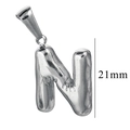 Silver letter N bubble pendant with hand texture relief, 21mm stainless steel charm - Letter N / Steel