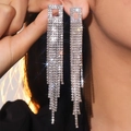 Elegant silver long tassel earrings with shimmering crystals in a tiered waterfall design - Silver Ladder-Style Long Tassel Earrings DTE1816302S