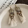 6# Ear Hook Gold White Retro Long Tassel