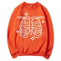 Orange unisex fleece hoodie featuring white rib cage and star graphic print - S / Tops / Orange (White Ribs & Star Print)