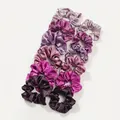 Detailed view of 12-piece purple silk satin scrunchie set in various gradient shades - Deep Pink (12Pcs-6L+6S)