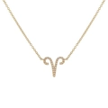 Detailed close-up of a golden Aries zodiac necklace with sparkling zircon stone accents - Gold Aries