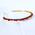 Gold metal headband featuring irregular red natural stones and handmade wire wrapping - Single Row / Red Jasper-Single Row