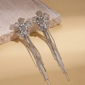 Pendientes de flores con borlas bañados en oro 18k con circonitas y perlas - Estilo de Borla de Flores / Plateado