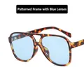 Retro pilot oversized sunglasses with tortoiseshell frames and light blue transparent lenses - Tortoise Blue