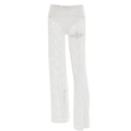 Dettaglio del pizzo floreale bianco con design a vita alta su pantaloni lunghi trasparenti - Taglia S / Bianco