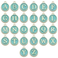 Set of 26 turquoise enamel heart alphabet charms with gold plated alloy finish - Letter A / Green