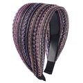 Braided mesh wide headband in multi-color purple, pink, and brown knit texture - Purple