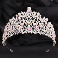 Baroque bridal crown with silver leaves and iridescent crystals on black velvet - Silver Full AB Rhinestone