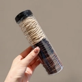 Elastic hair ties in beige and dark brown inside a clear cylindrical storage container - Coffee Series (100 Pcs/Can)