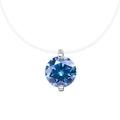 Minimalist S925 silver necklace with deep blue moissanite on transparent fishing line - 3 ct / Round (Sky Blue Moissanite)