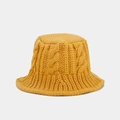 Bright yellow thick knit bucket hat with cable stitch pattern on white background - M(56-58cm) / Yellow