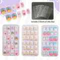Kids press-on nail set featuring unicorn and rainbow designs with 3 adhesive tabs - Unicorn Rainbow Glitter Style (01)