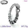 Poliertes Herren-Schlangenarmband aus Edelstahl mit fein detaillierten Schuppentexturen - Poliertes Silbernes Ouroboros Armreif (KB129397-BDJX) / 20.5cm x 10mm