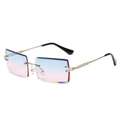 Frameless rectangular sunglasses with blue to pink gradient lenses and gold metal temples - Gold Frame Top Blue Bottom Pink C6