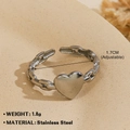 Adjustable silver heart ring made of stainless steel with chic chain band design - Chain Heart 573 / Steel