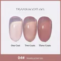 Translucent nude nail gel #04 showing effects of one, two, and three coats applied. - 04# Translucent Skin Tone