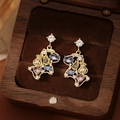 Eleganti orecchini dorati con pietre colorate in scatola regalo di legno - Oro