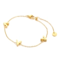 Pulsera minimalista de acero inoxidable bañada en oro de 18K con tres colgantes en V 3D - Dorado (KB138269-GC)