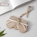 Custodia per occhiali beige in pelle PU martellata con bottone a pressione dorato e laccio - Bianco Sporco