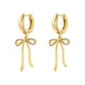 Detail of gold bow earrings featuring sparkling micro-pave cubic zirconia accents - Tassel Bow Style (Gold Color)