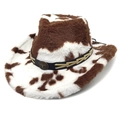 Cappello da cowboy con stampa mucca marrone e bianco e stemma in metallo con toro - Parte Superiore a Cuore / Stampa Muccata Caffè